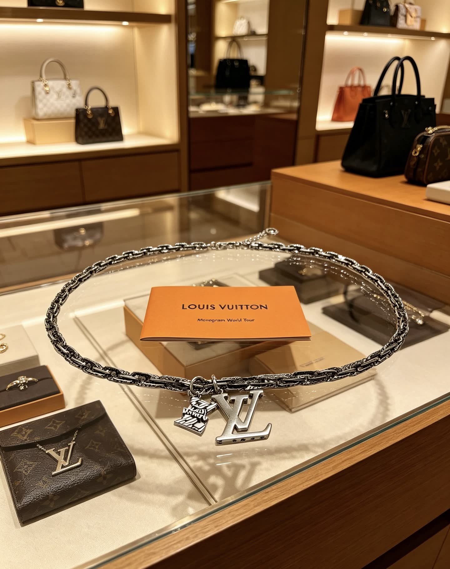 Louis Vuitton Silver Chain Necklace with LV Charms